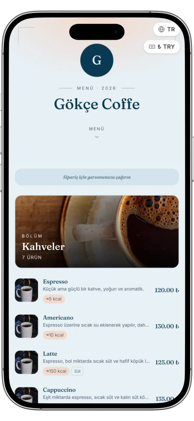QR menü — Akdeniz teması