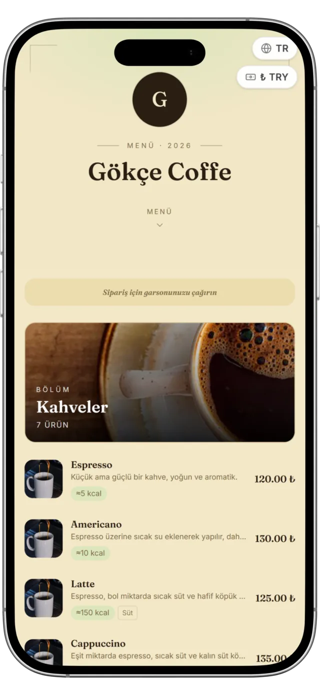 QR menü — Baklava Şerbet teması