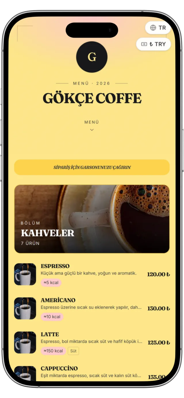 QR menü — Bold teması