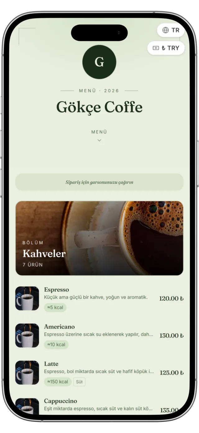 QR menü — Botanik teması