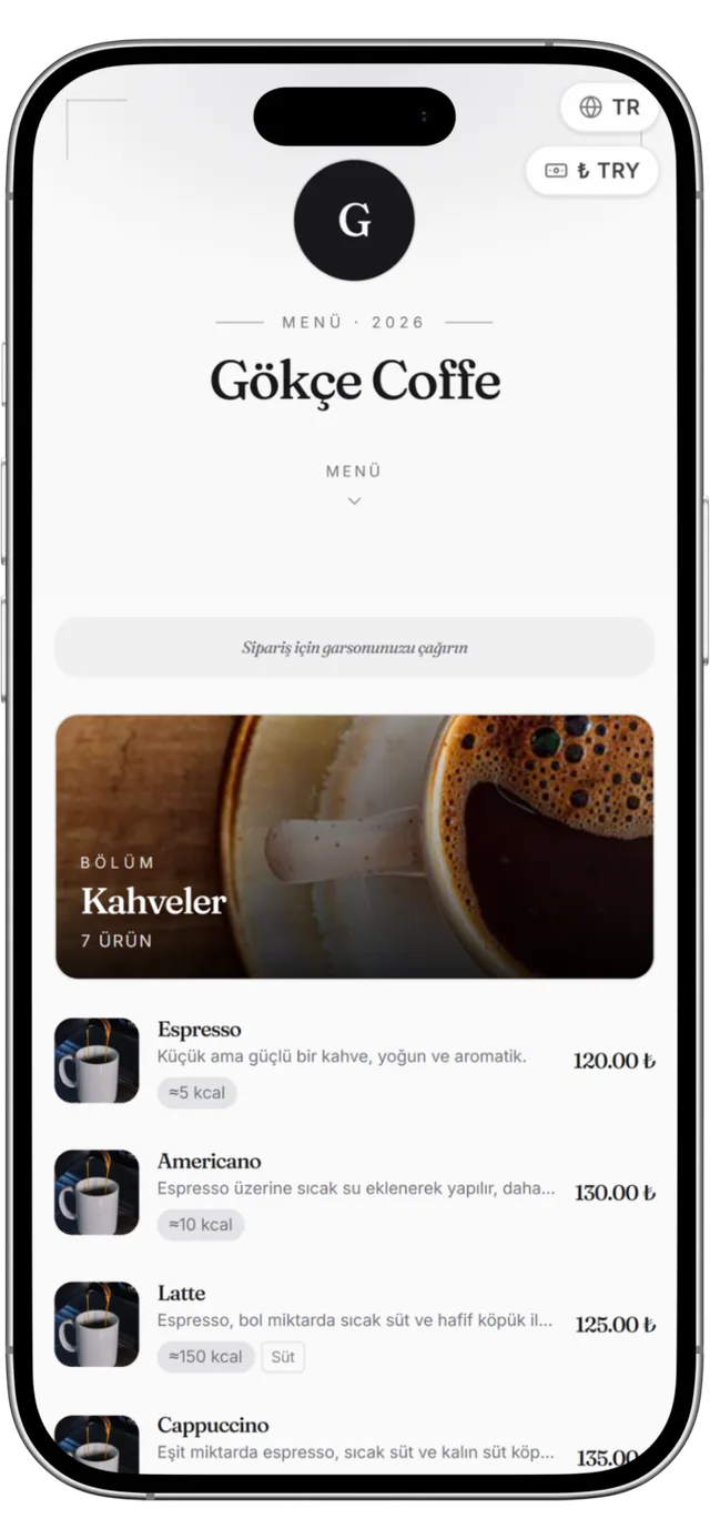 QR menü — Minimal teması