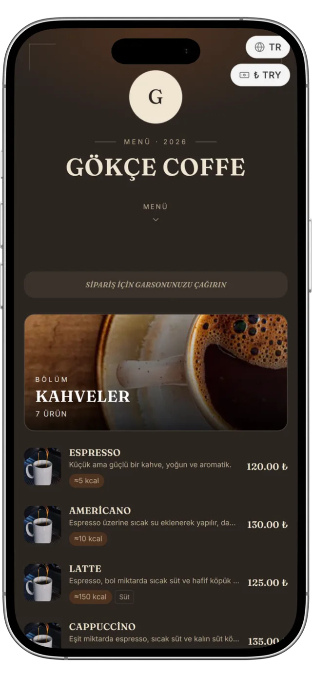 QR menü — Ocakbaşı Köz teması