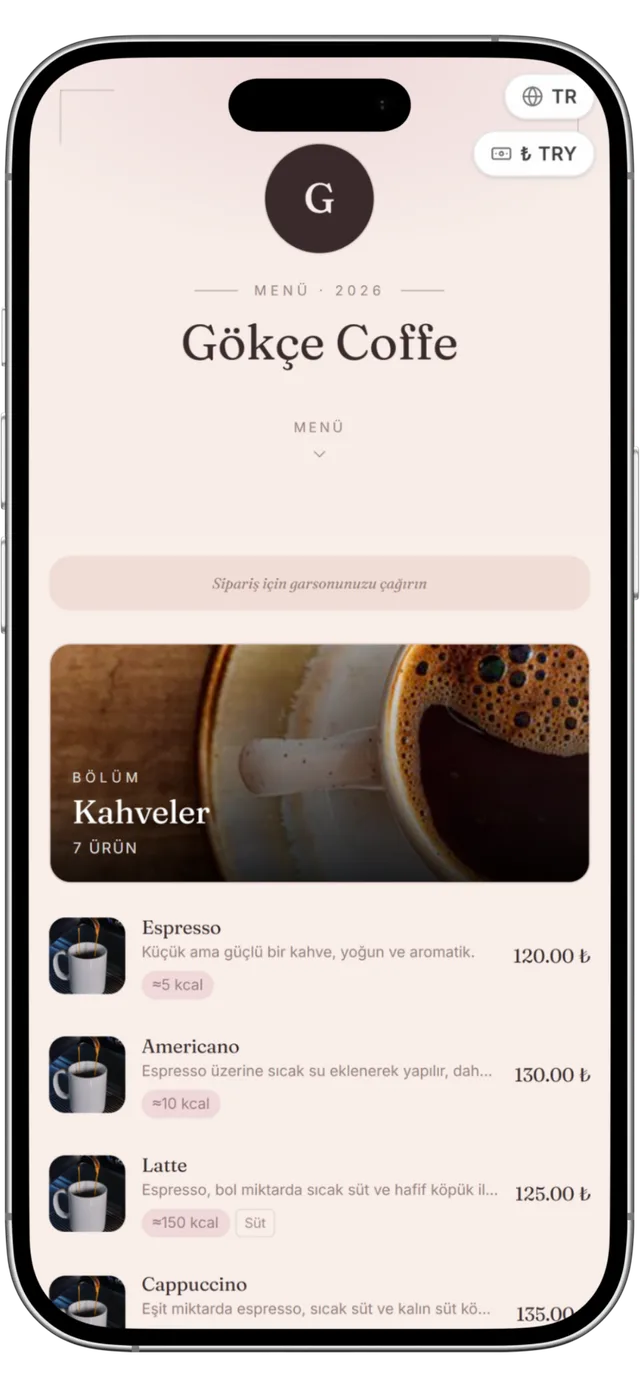 QR menü — Pastane Zarafeti teması