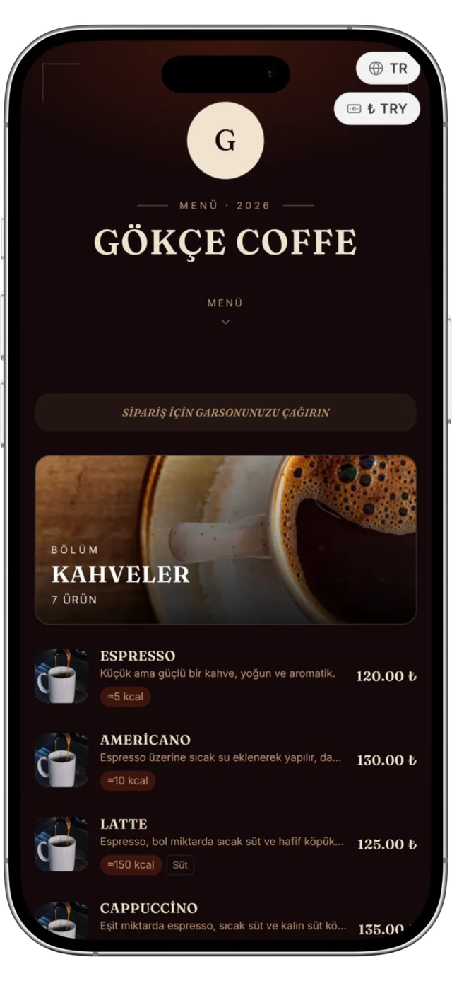 QR menü — Steakhouse teması