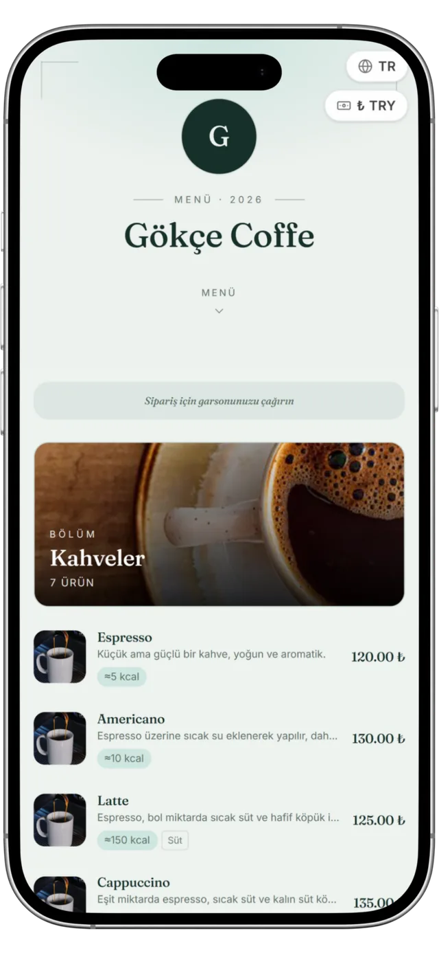 QR menü — Teal Brasserie teması